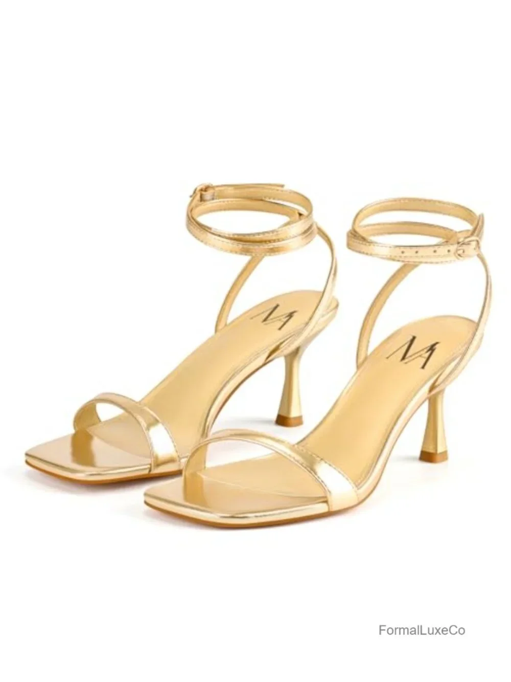 Kitten Heel Sandals Square Toe Open Strappy Lace Up Mid Heel Ankle Strap